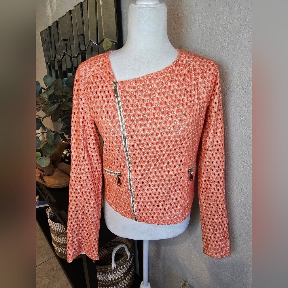 Rebecca Minkoff Coral Knit Asymmetrical Moto Jacket